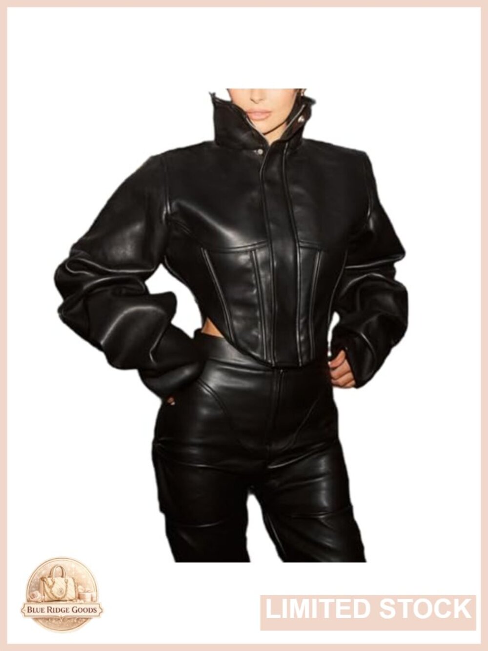 Women's Faux Leather Crop Bomber Jacket Zip Up Moto Streetwear